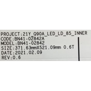 KIT DE LEDS PARA TV SAMSUNG (10 PZ) / NUMERO DE PARTE BN97-18049A / BN41-02842A-006 / 21Y_Q90A_LED_LD_85_INNER / IC5001 / IC4001 / IC3001 / IC2001 / IC1001 / MODELO QN85QN90